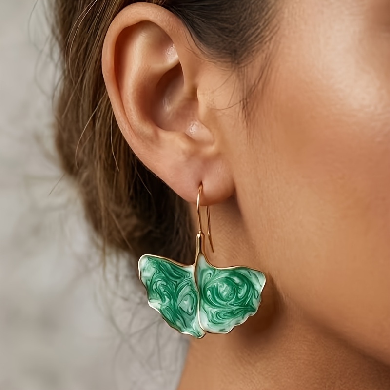 Women's Light Luxury Enamel Ginkgo Leaf Earrings, Summer Style