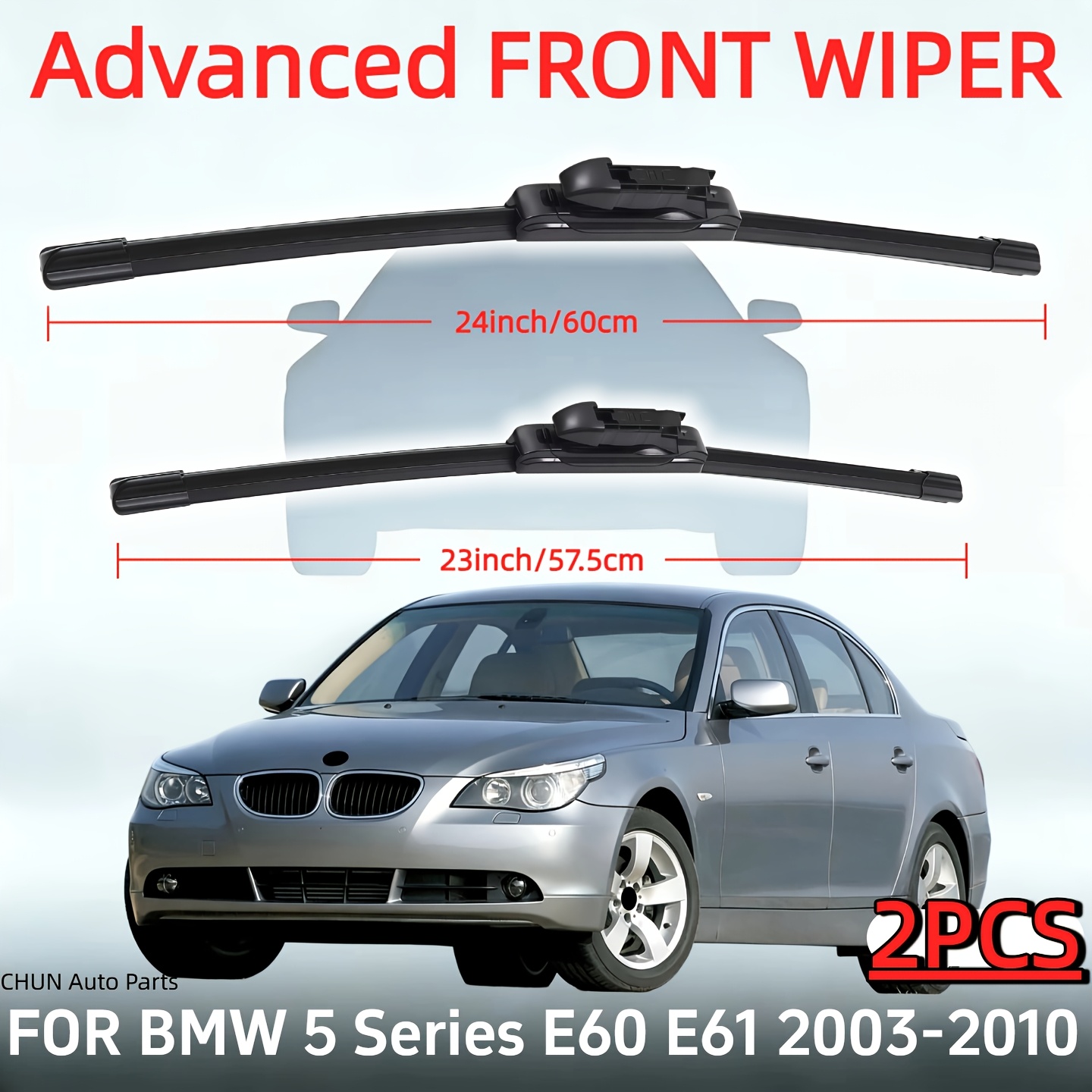 TEMU Suitable For E60 E61 2003 2004 2005 2006 2007 2008 2009 2010 Windshield Wiper Blade Replacement - 24-inch And 23-inch - Premium Front And Rear