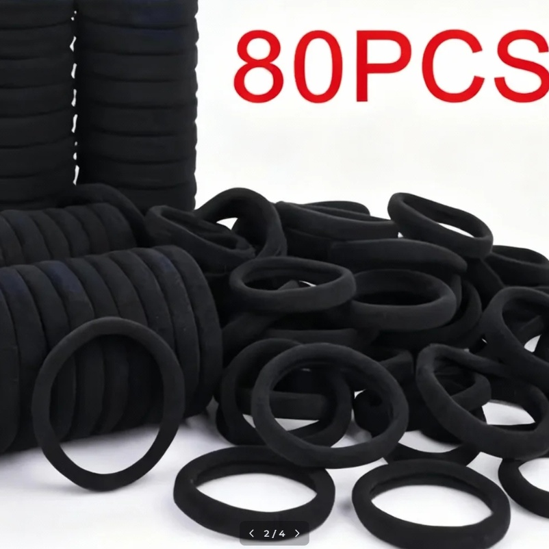 TEMU 80pcs Fashion Women Black Hair Ties, Thick Hair Clips, Elastic Rubber Bands, No Damage To Curly Hair, High Elastic Black Hair Ties, Easy Design