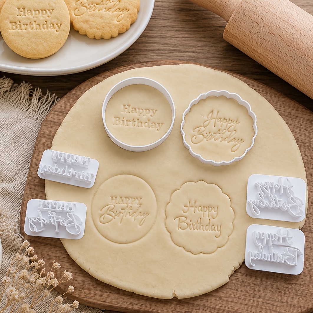 Happy Birthday Pattern Round Polymer Clay Cutter and Stamp Set