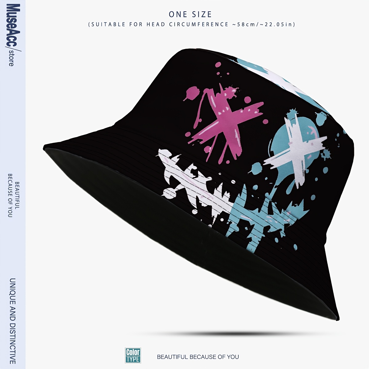 TEMU Street Trendy Graffiti Print Bucket Hat, Summer Lightweight Breathable Sunshade Basin Hat, Unisex Daily Commute Outdoor Camping Wear Casual