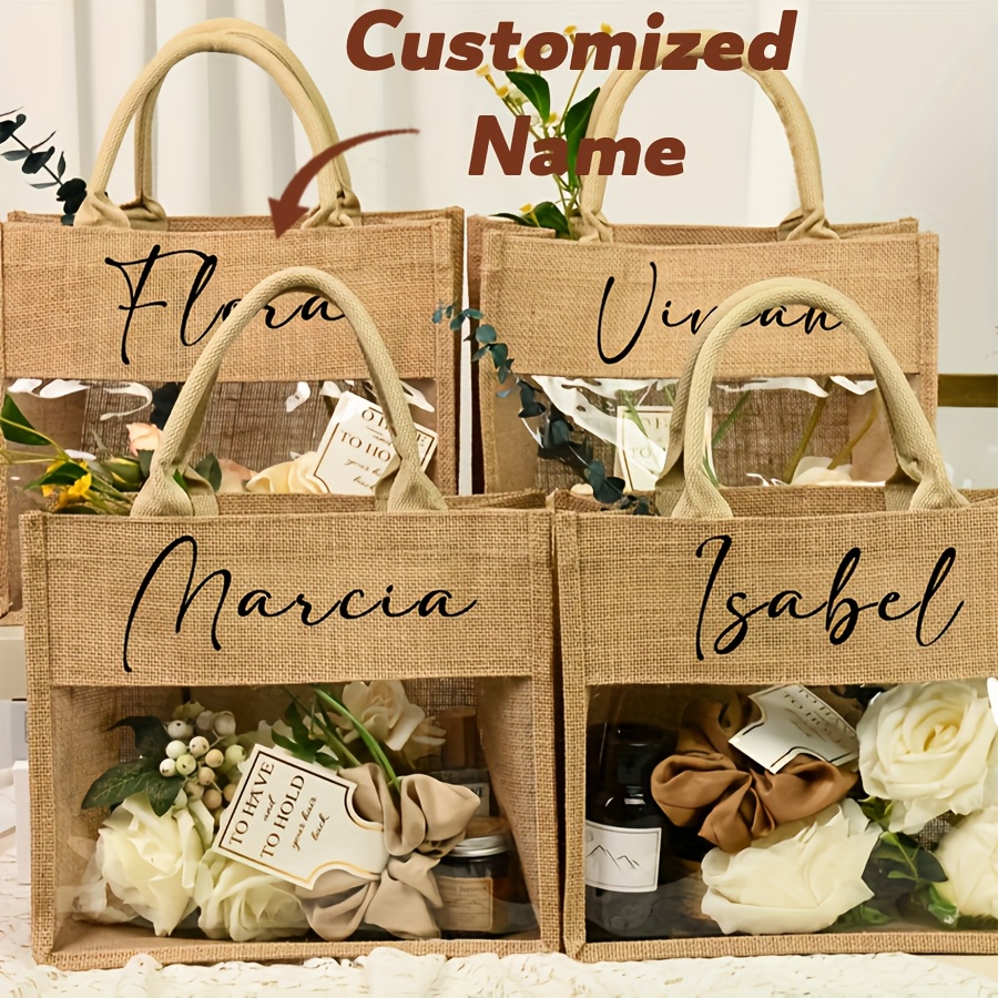 TEMU Personalized Jute Gift Bags, Custom Jute Bags, Handheld Gift Bags, Bridesmaid Proposal Gifts, Custom Jute Handbags, Beach Bags For Single