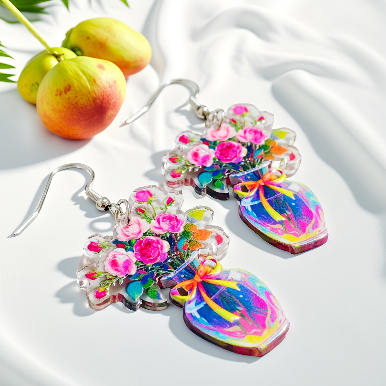 Stylish Floral Drop Earrings for Women, 2D Flat Design