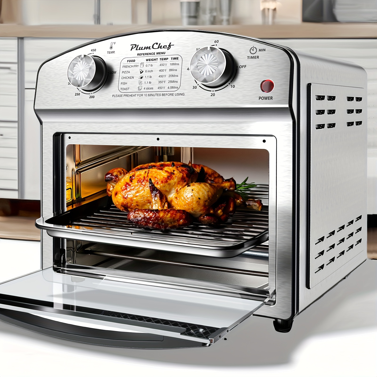 

Stainless Steel 12l Air Fryer, Double Knob Control, Timer, , Pizza, Chicken, Fish, Family Size Oven