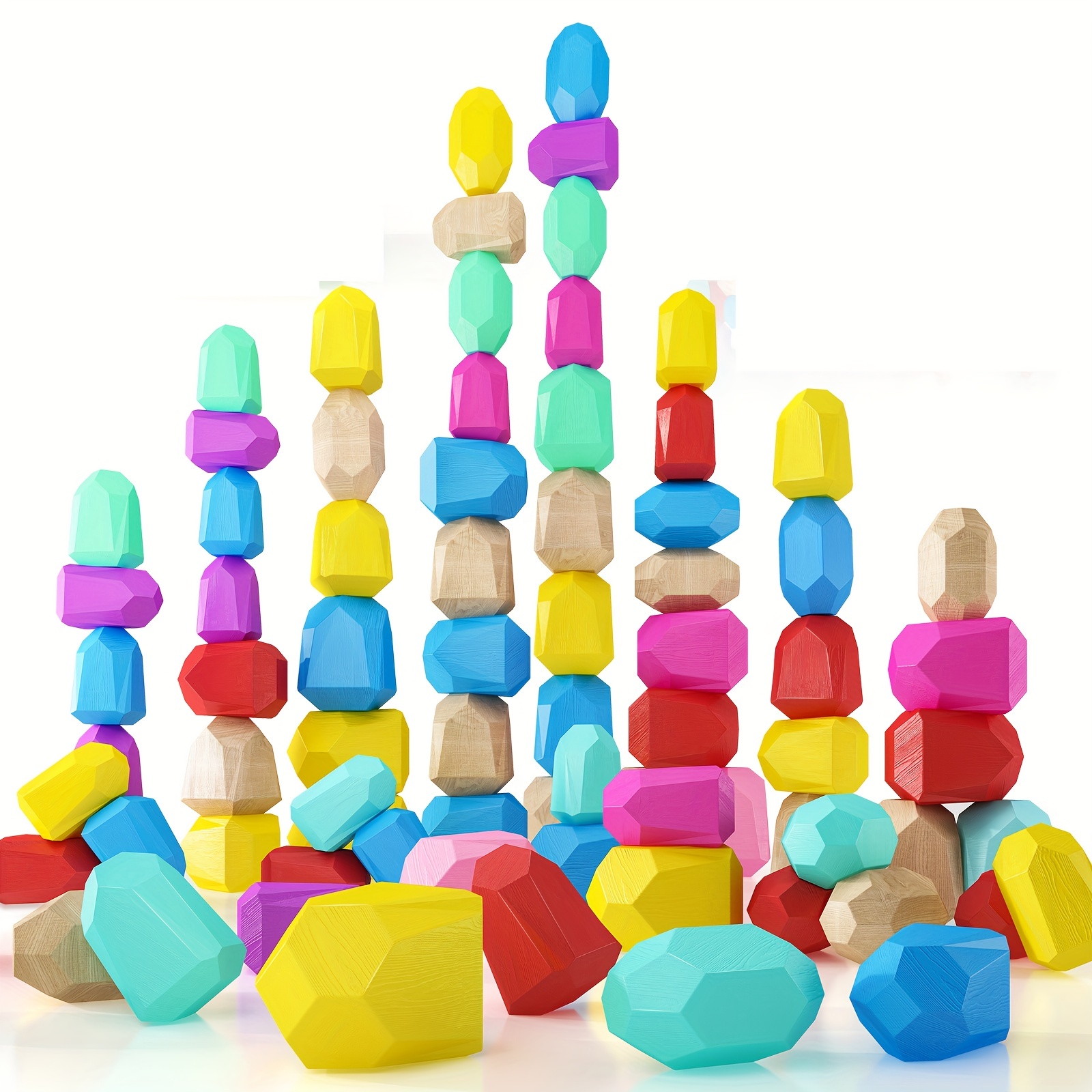 

42pcs Wooden Stacking Rocks Toys, Montessori Colorful Sorting Stacking Rocks Toys For Toddlers, Preschool Learning Building Blocks Stones For Kids, Birthday Christmas Gifts For Girls Boys