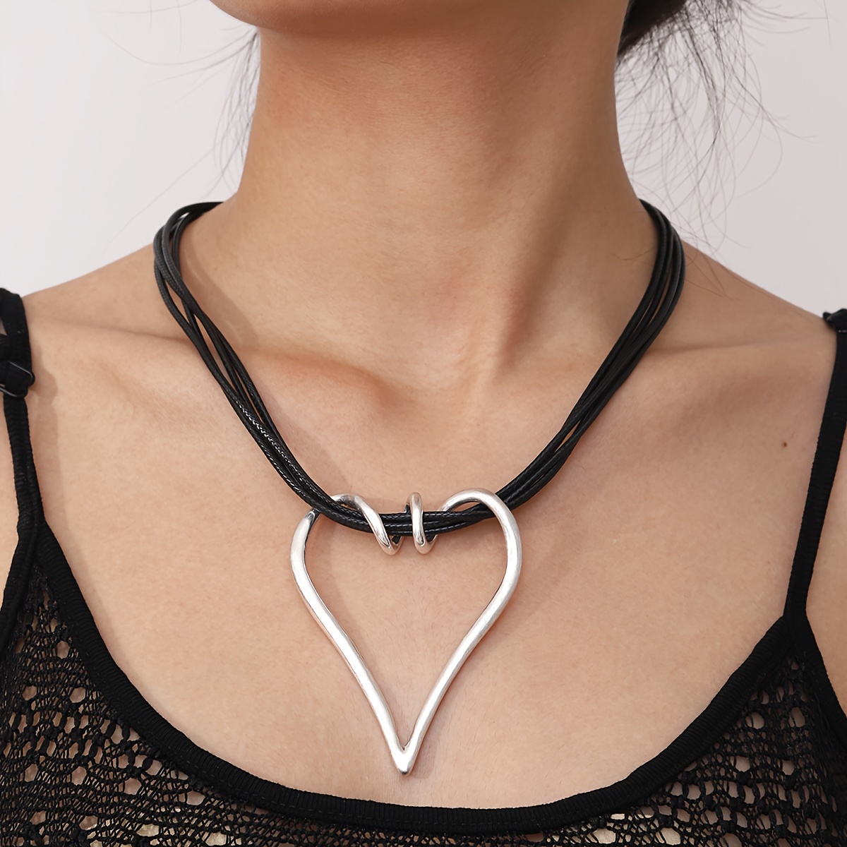 Silvery Tone Heart Pendant Necklace for Women