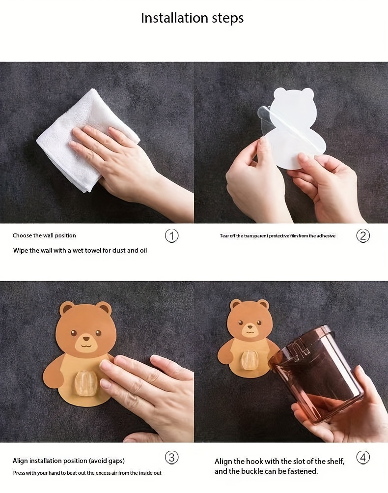 3pcs cute bear toothbrush toothpaste holder set wall mounted no drill bathroom organizer with drainage for   bathroom accessories details 2