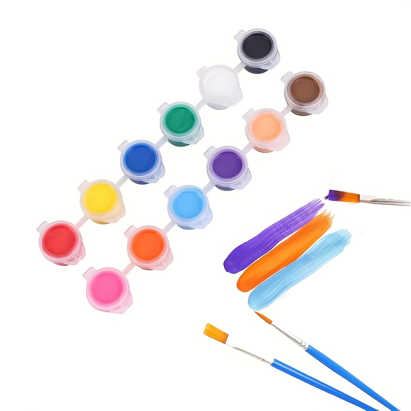 A Set of 12 Acrylic Paint Colors with 2 Paintbrushes, Suitable for School Art Projects And Crafts, Including a Set of Oil Painting Brushes.