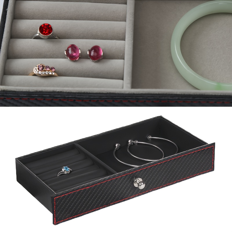 Una caja de exhibición de almacenamiento de joyas de doble capa hecha de fibra de carbono de 4 capas, con cajón de tela suave para almacenar relojes para hombres y mujeres, disponible en varias combinaciones de colores (PU interior negro, café + beige, negro + beige, negro + gris, blanco + blanco).