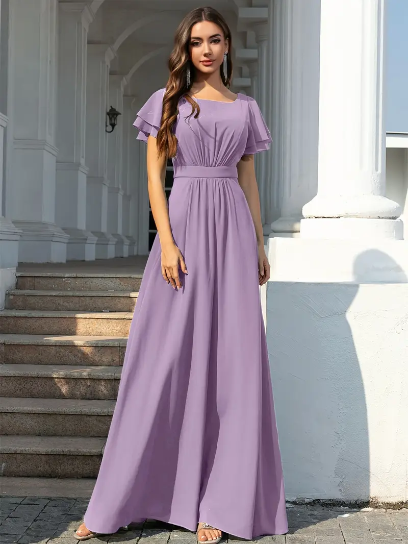 a-line scoop floor-length chiffon bridesmaid dress with ruffle A-line Scoop Floor-Length Chiffon Bridesmaid Dress With Ruffle RoseProm