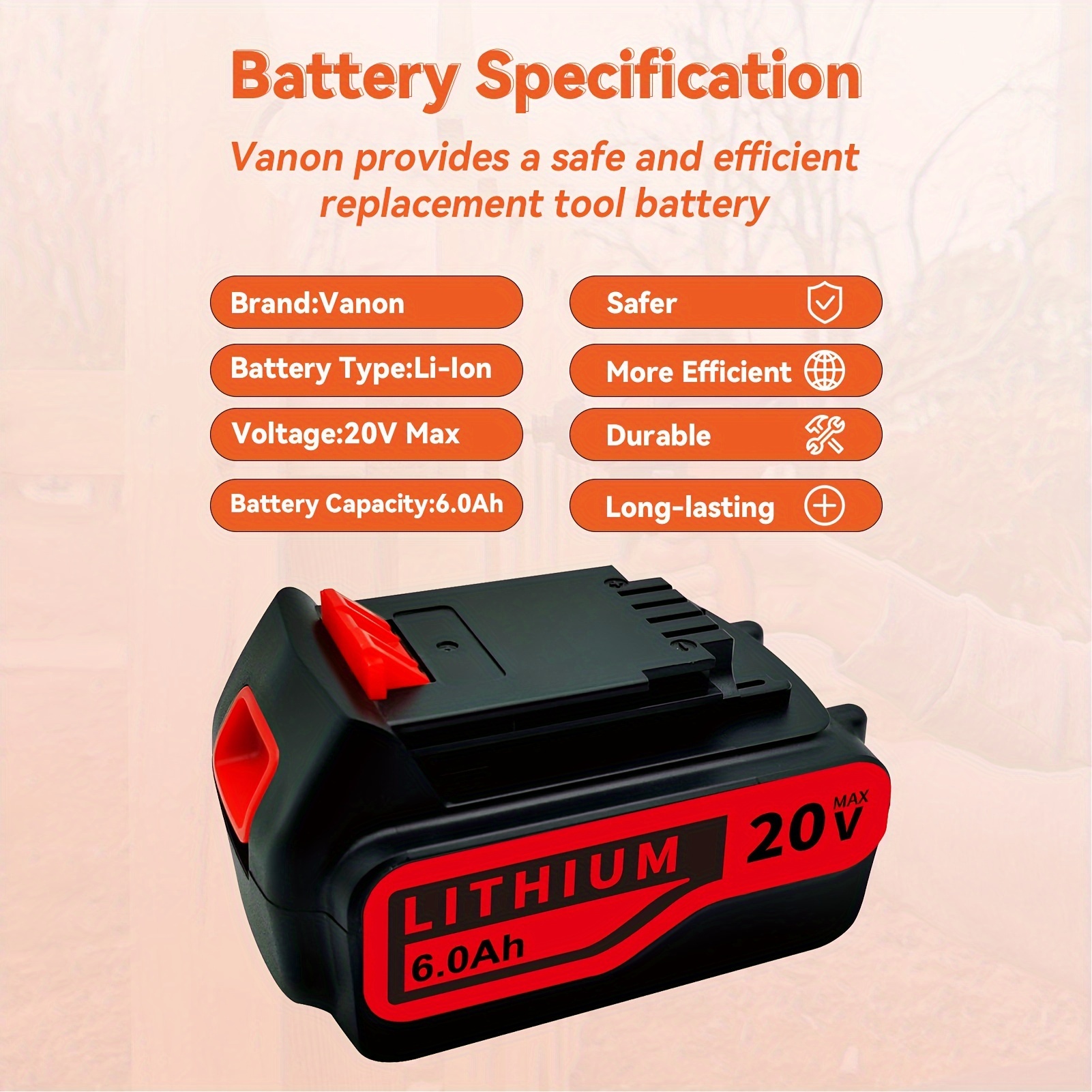 

1pack/2 Packs 20v Max 6.0ah Battery Replacement For Black And Decker 20v Max Lithium Battery Lbxr20 Lb2x3020-ope Lbxr2020-ope Lb20 Lbx20 Lbx4020 Lb2x4020 Lbxr2520