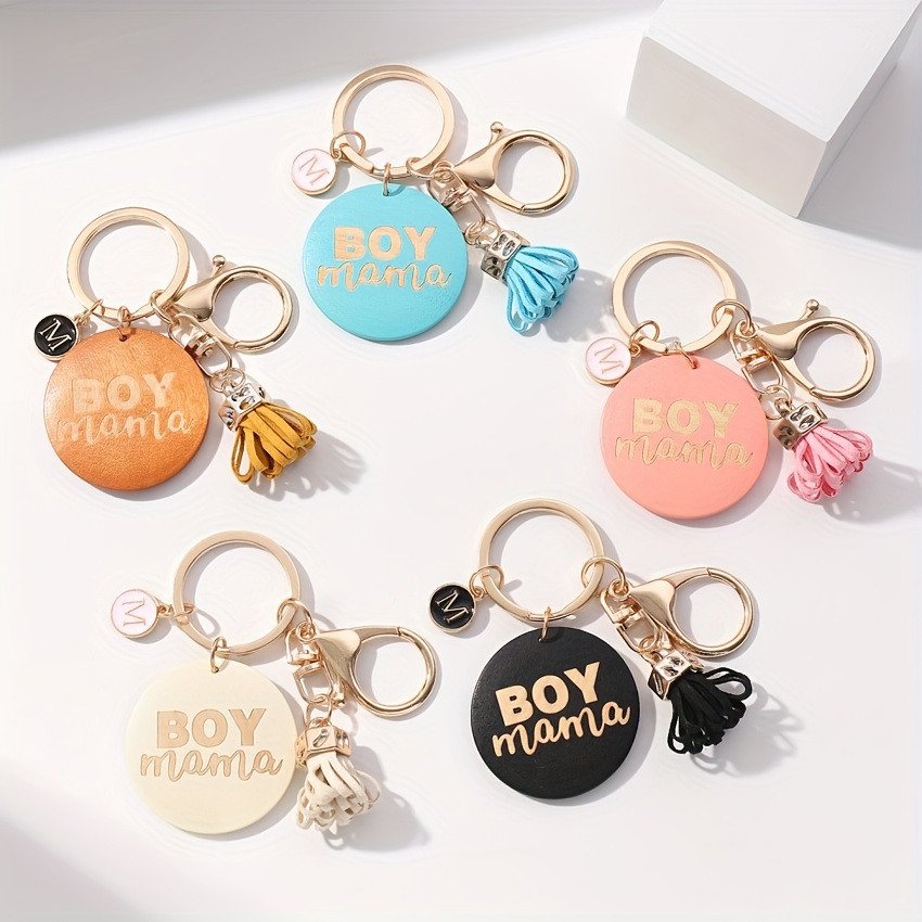 

Personalized Boy Mama Wooden Keychain With Tassel And Lobster Clasp - Perfect Gift For Mom's Anniversary