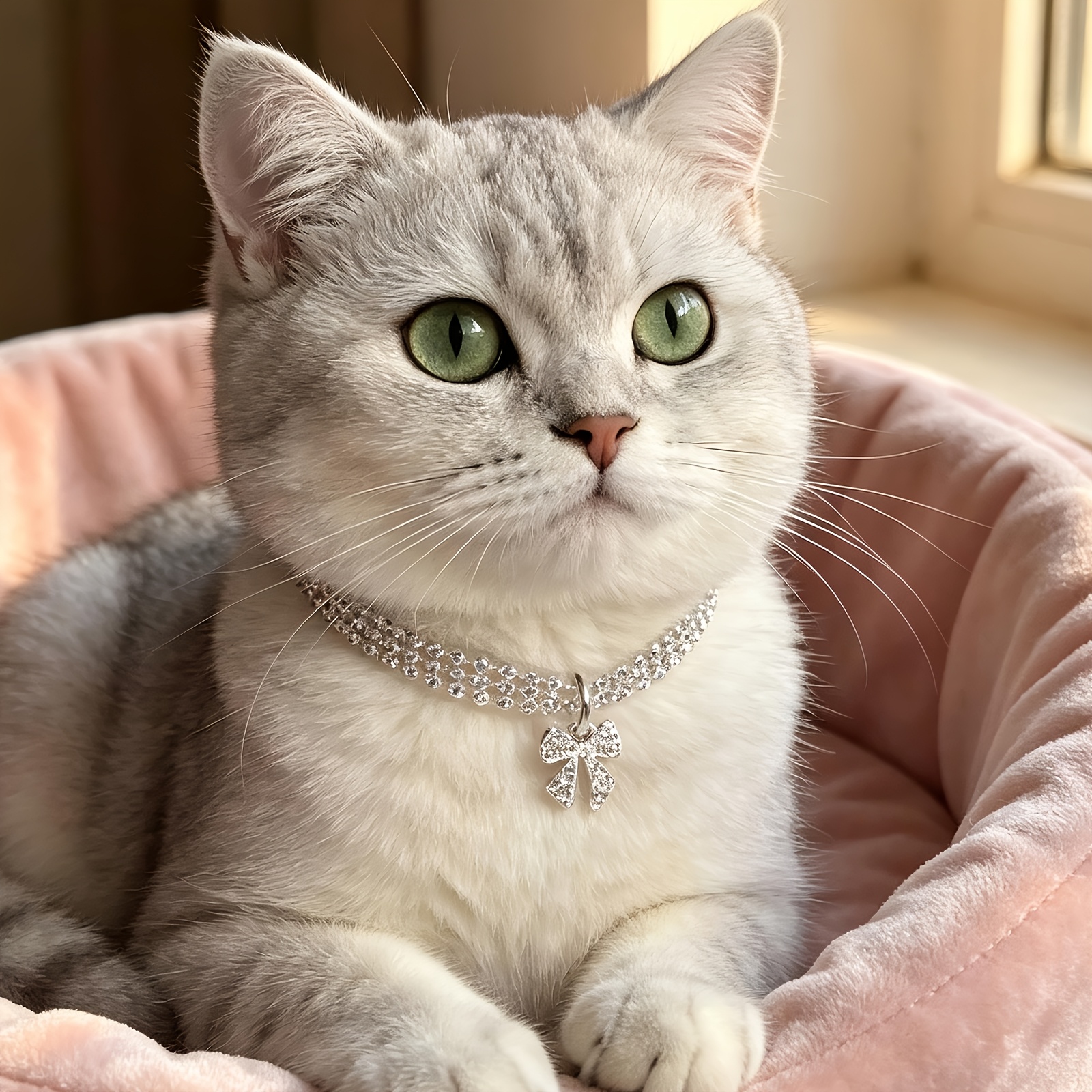 Rhinestone Bow Pet Collar with Adjustable Length