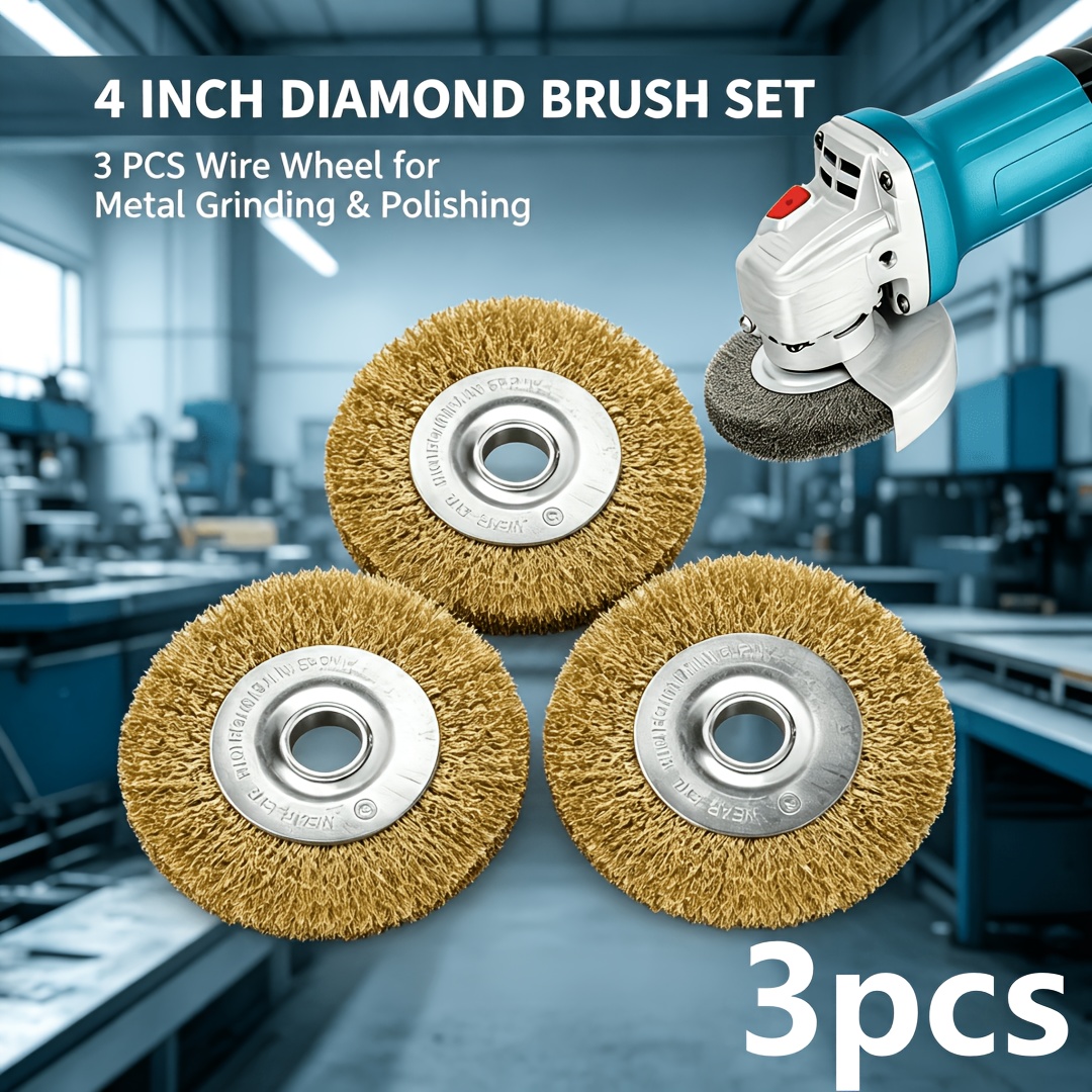 TEMU 3pcs Brosses de fil à métaux revêtus de 4 pouces, meules à fil pour meuleuse d'angle à arbre de 5/8" pour l'élimination de la rouille, le de la