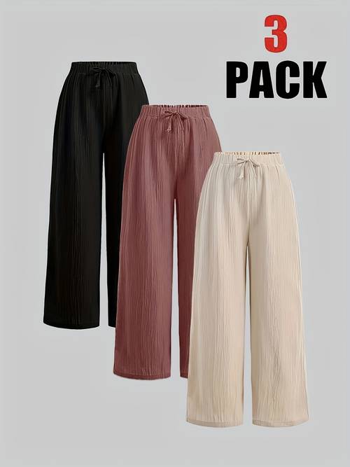 3pcs pc teen girls jacquard texture loose casual trousers girls multi functional all match long pants for outdoor
