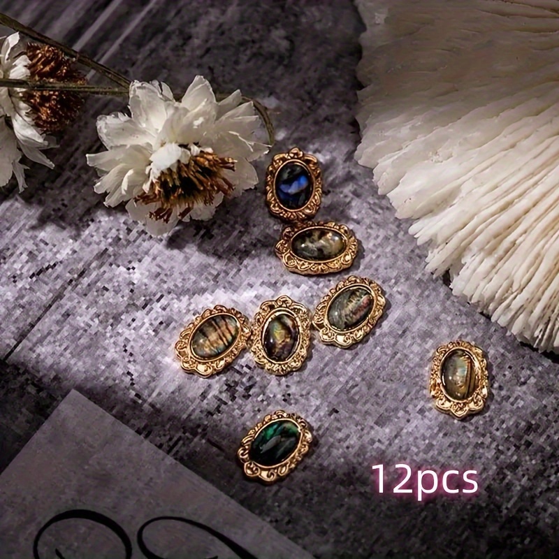 Stylish Charms" 12pcs Y2k-inspired Marble Pattern Alloy Shell Nail Charms - Retro Style Nail Art Decorations, Odorless