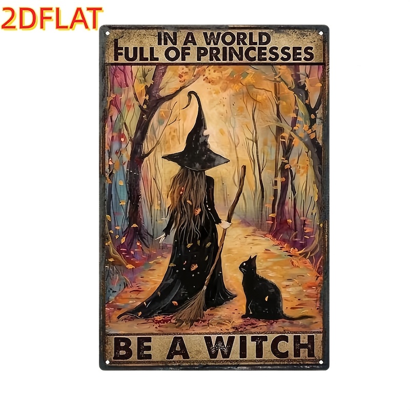 TEMU 2d Flat, Retro Wall Decor, Depicting A And Cat In , With The Quote "in A World Full Of Princesses, Become A ." Style Halloween Ornament Is