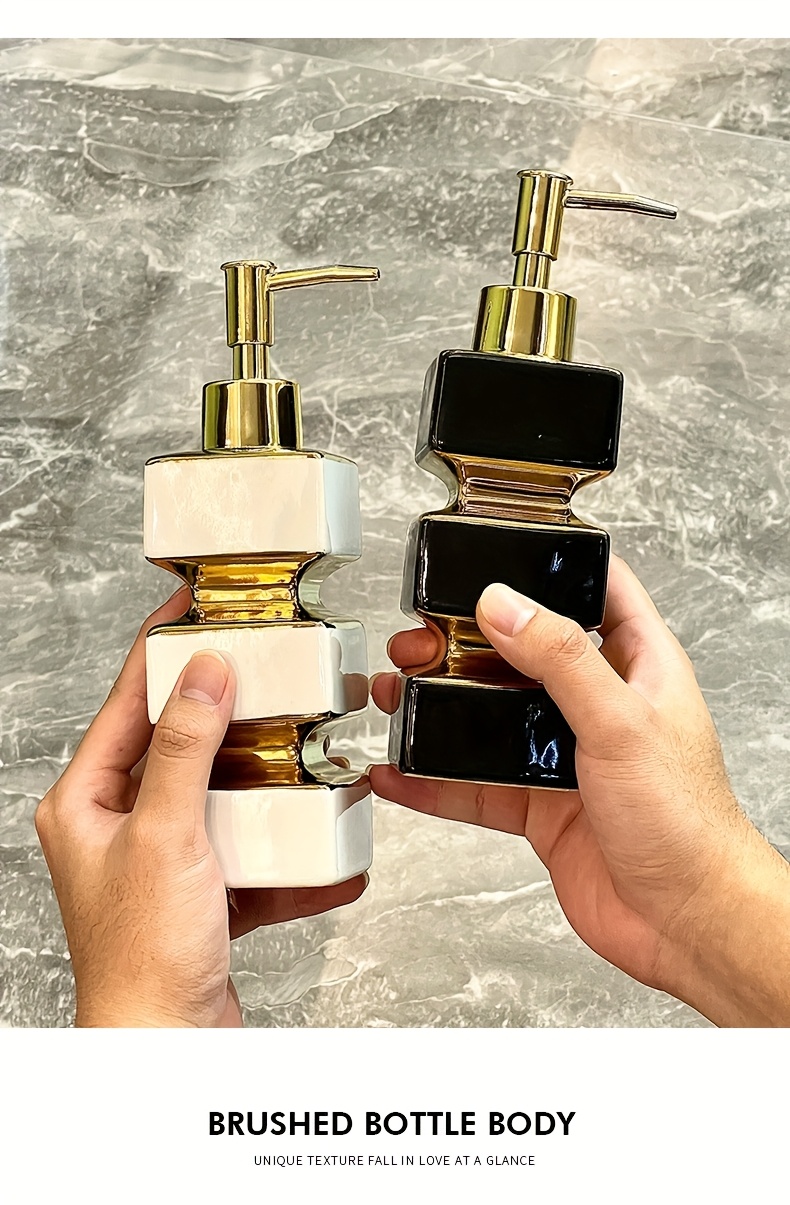 Bathroom Organization And Storage Supplies, Creative Unique Ceramic Mirror Black And White Soap Dispenser, Hotel Washstand Liquid Dispensing Bottle, Pump-Type Empty Bottle, Reusable Shampoo, Shower Gel, Square Tower Lotion Bottle