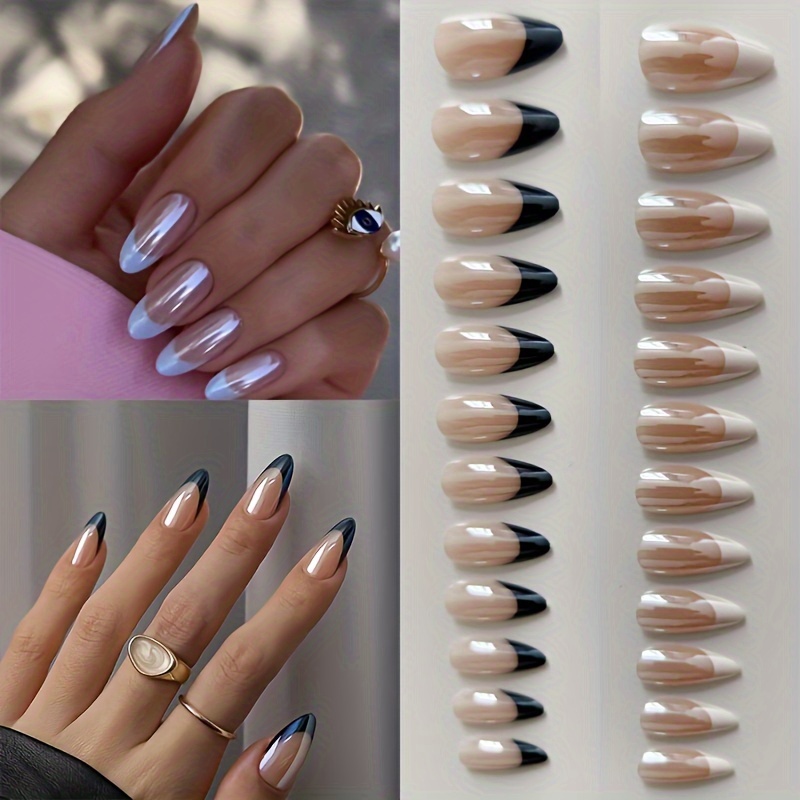 

Press-on Nails, Nails, White & Black French Styles, Plating, Full Coverage Acrylic Nails, Holiday Gifts For Women And Girls,