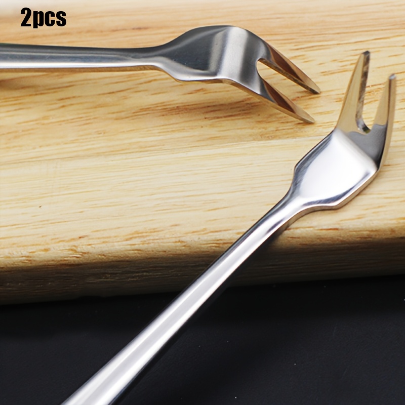 TEMU 2pcs 304 Stainless Steel Barbecue Forks, With Lengthened And Thickened Design, Special Meat Forks For Barbecue And Picnic
