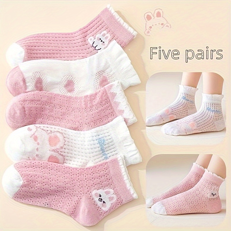 

5 Pairs Of Toddler's Cute Cartoon Low-cut Ankle Socks, Soft Comfy Children's Mesh Socks For Girls All Seasons Wearing