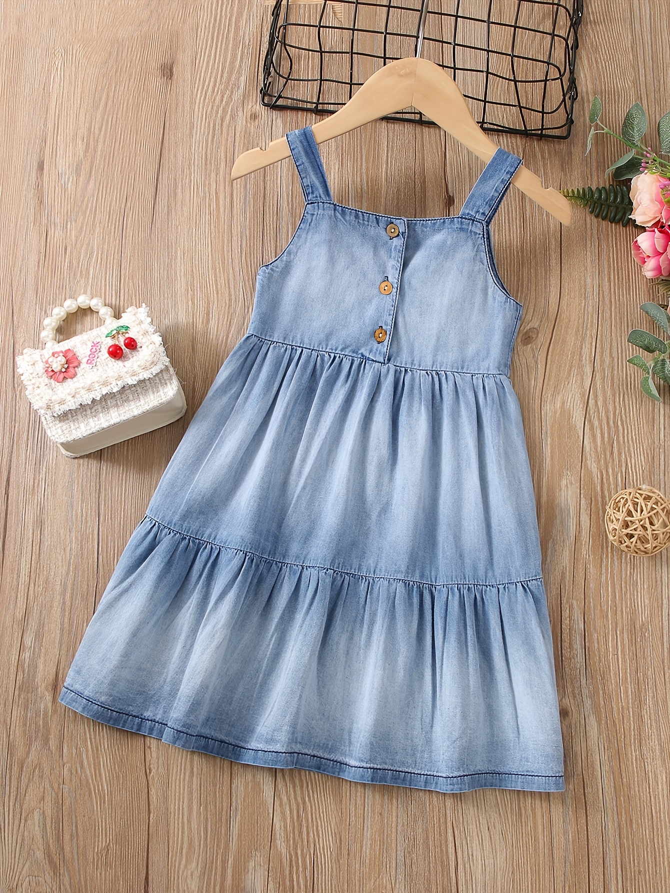 girls' summer sleeveless v neck single breasted denim Temu Bahrain