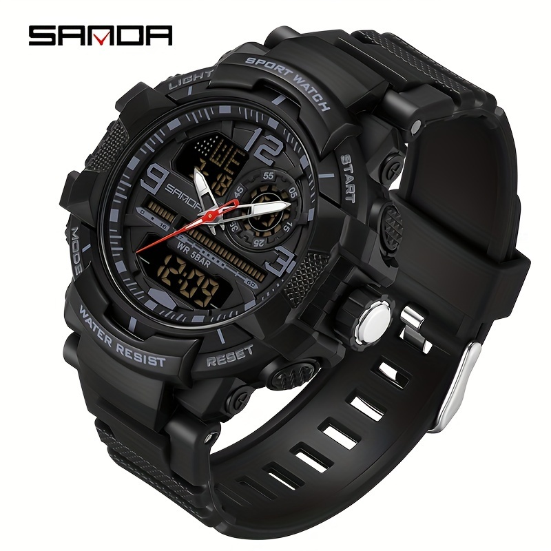 Image of Sanda Men's Waterproof Outdoor Sports Wristwatch, Multifunctional Led Digital Luminous Calendar Chronograph Watches, Men's Gifts