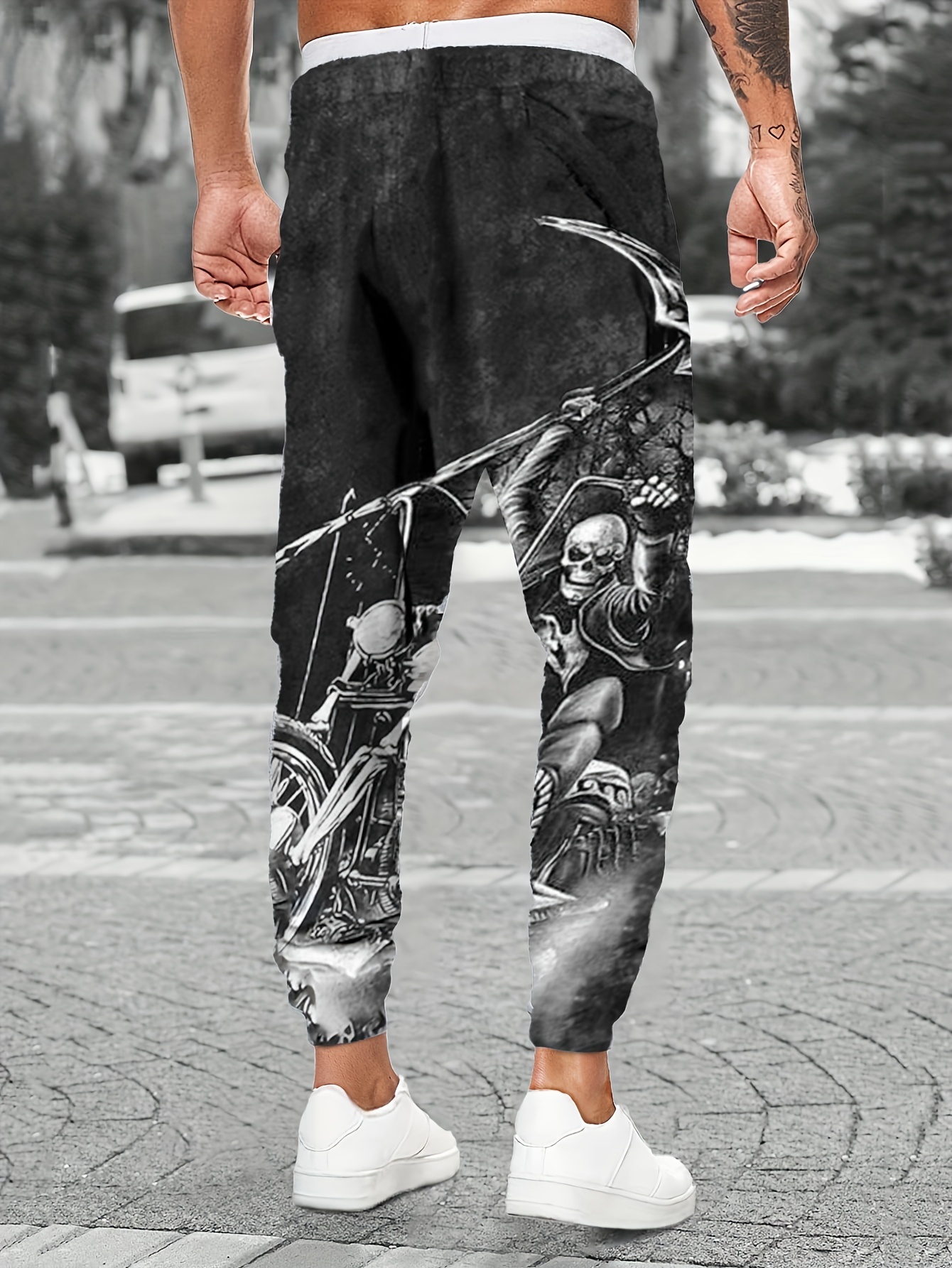 Streetwear Men s offers Skull Sweatpants Fitness Joggers Anime Male Side Hot drill High