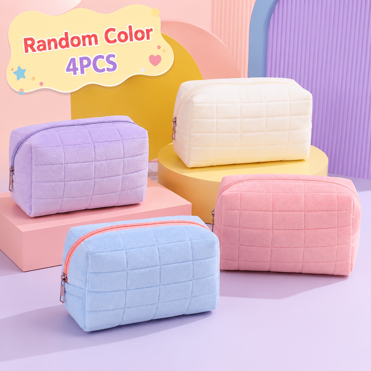 TEMU Set trousse da trucco a morbide di casuale, organizzatore per cosmetici a con cerniera di grande capacit�, pochette multifunzionale portatile da
