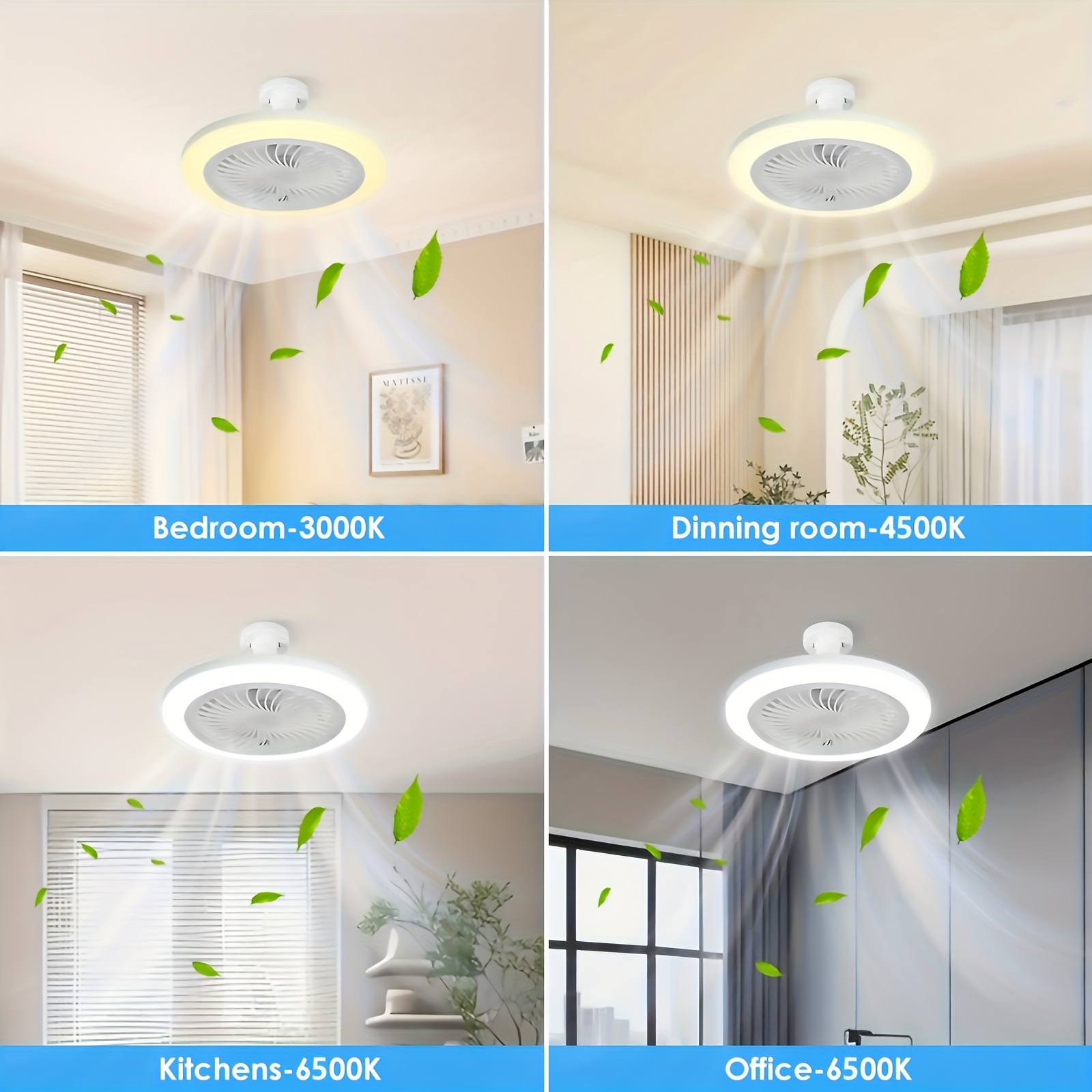 Lámpara de Ventilador de Techo con Casquillo E27/E26, Disponible en Tamaños de 52.07cm y 41.91cm. Incluye Atenuación Remota de 3000K a 6500K, Tres Velocidades de Viento Silenciosas, un Temporizador de 2 o 4 Horas y Fácil Instalación Sin Herramientas, Adecuado para Hogares y Espacios Pequeños