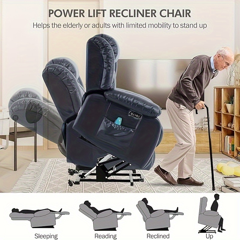dual motor lay flat   recliner chair for elderly armchair adjustable breathable leather sofa chair with massage and heating for living room infinite position lift recliner navy blue Product details 2
