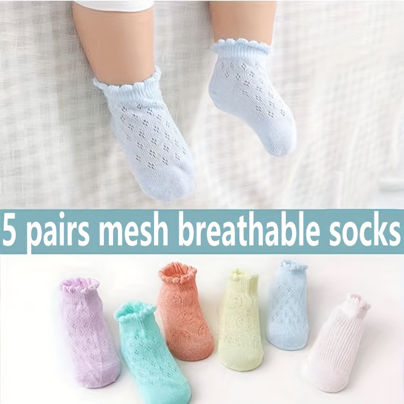 

5 Pairs Of Baby's Cotton Blend Solid Color Low-cut Socks, Comfy Breathable Soft Non-slip Thin Socks For Kid's Summer Daily Wearing