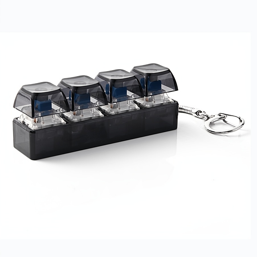 Image of Black, Transparent Color, 4 Button Pressure-relief Keys, Keychain Pendant, Fingertip Pressing Can Pressure, Keyboard Keycap Pressure-relief Keychain, , An Stress- Tool For Office And Travel