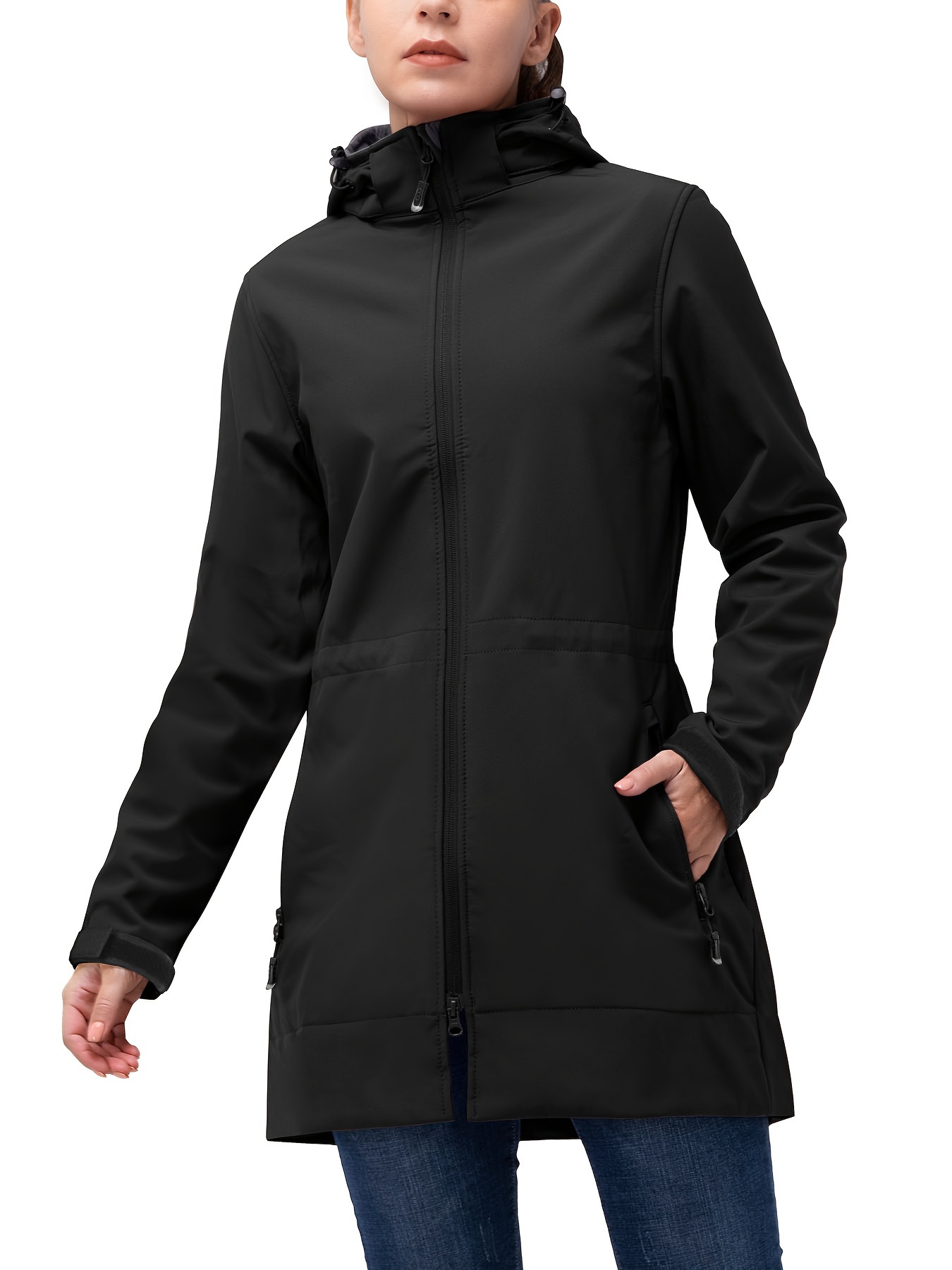Women's Waterproof Long Hooded Jacket Fleece Lined Windproof - Temu