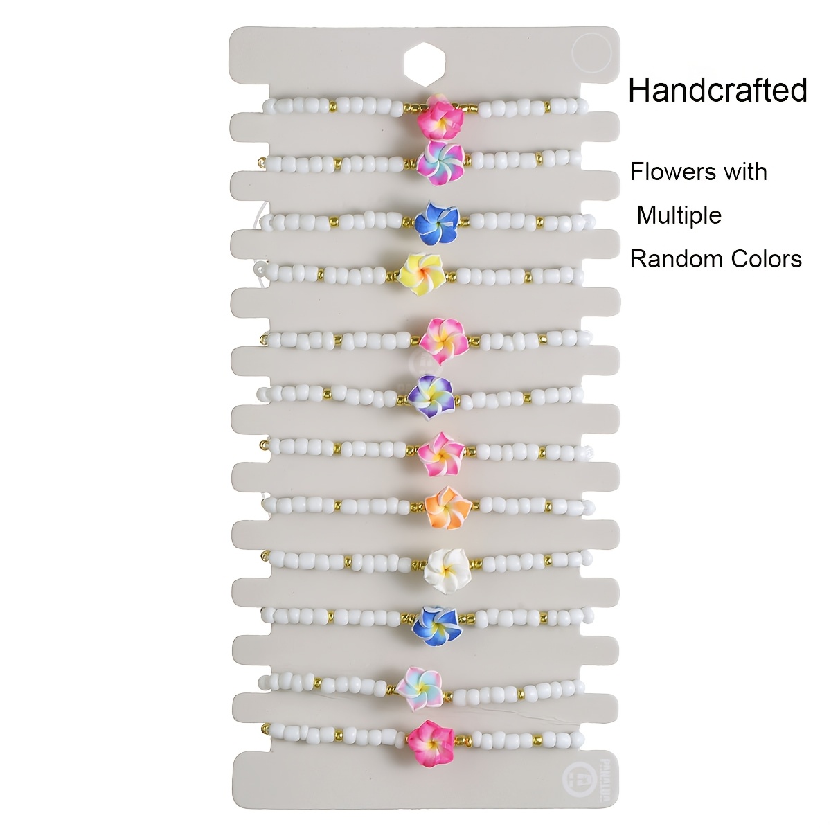 E-shop Set mit 12 weißen Samenperlenarmbändern mit floralen Motiven, für bohemische tropische Stile. Ideal als Geschenk für Frauen und Paare. Diese