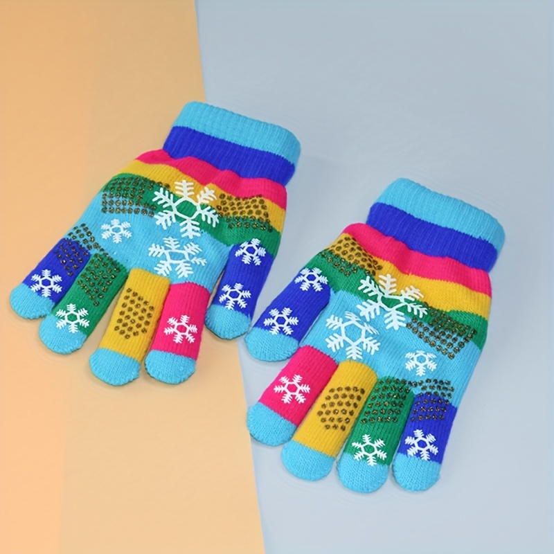 Autumn And Winter Gloves Warm Color Snowflake Children Boys And Girls Students Children 5 Fingers Double Thick