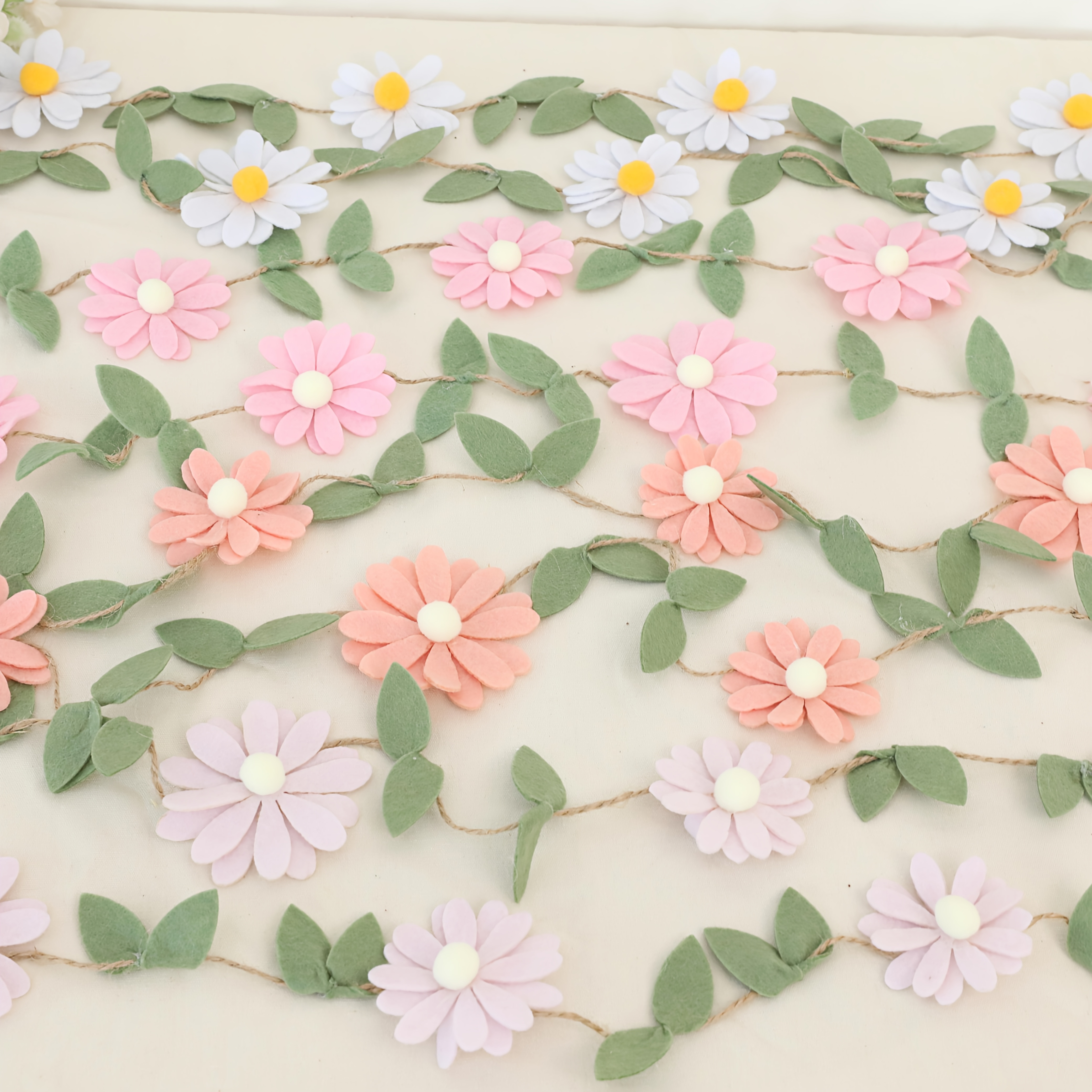 

Handcrafted Bohemian Flower Garland - , White, Orange, Decor With Green Leaves On - Ideal For Spring Events, Weddings, Birthdays, Showers - Fabric Photo Backdrop & Bedroom Decoration