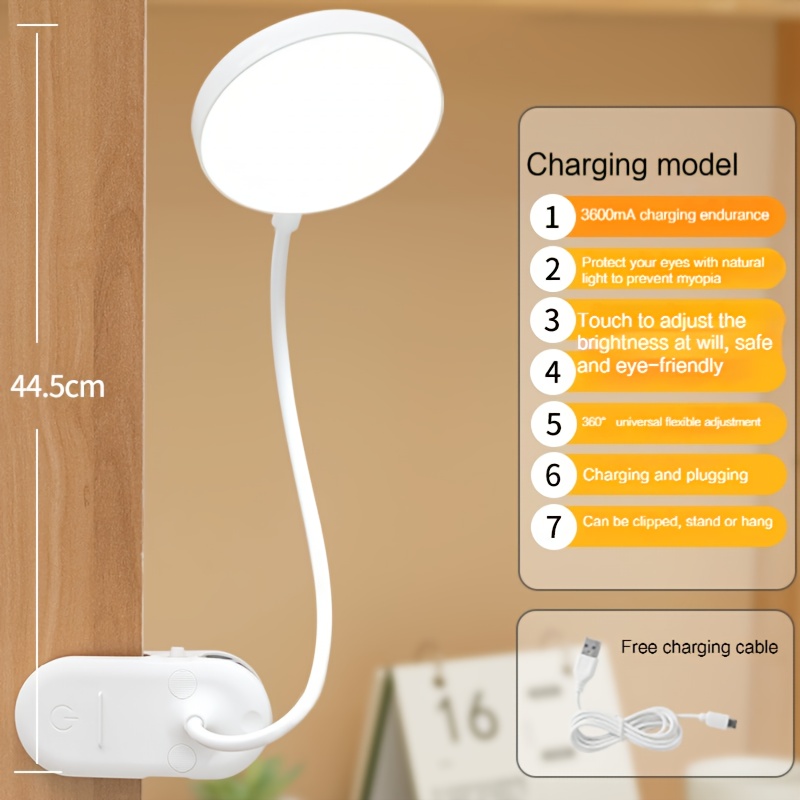 TEMU 1pc Led Removable Table Lamp Led , Study Student Domitory Home Eye-protection Lamp Desk Led Rechargeable Desk Lamp Bedroom Bedside Lamp