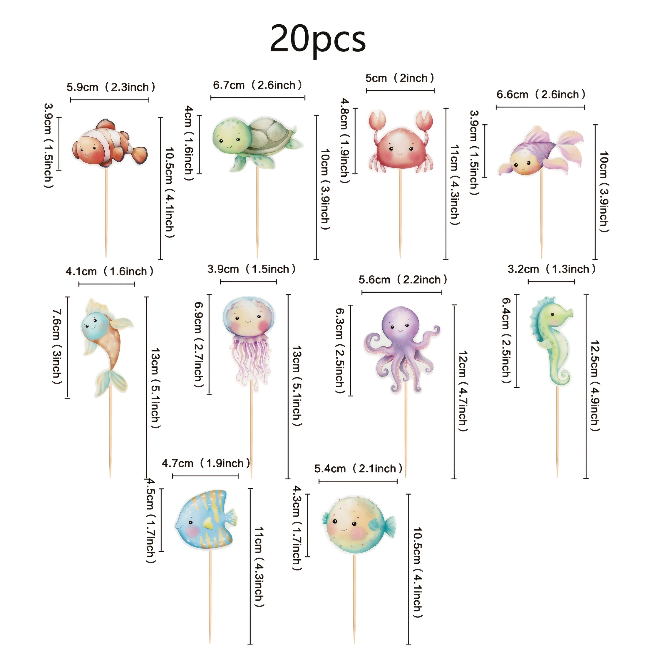 Image of 20pcs Ocean Animal Cupcake Toppers Under The Sea Turtles Octopus Cupcake Picks Seahorse Coral Cake Decorations For Under The Sea Theme Baby Shower Birthday Party Supplies