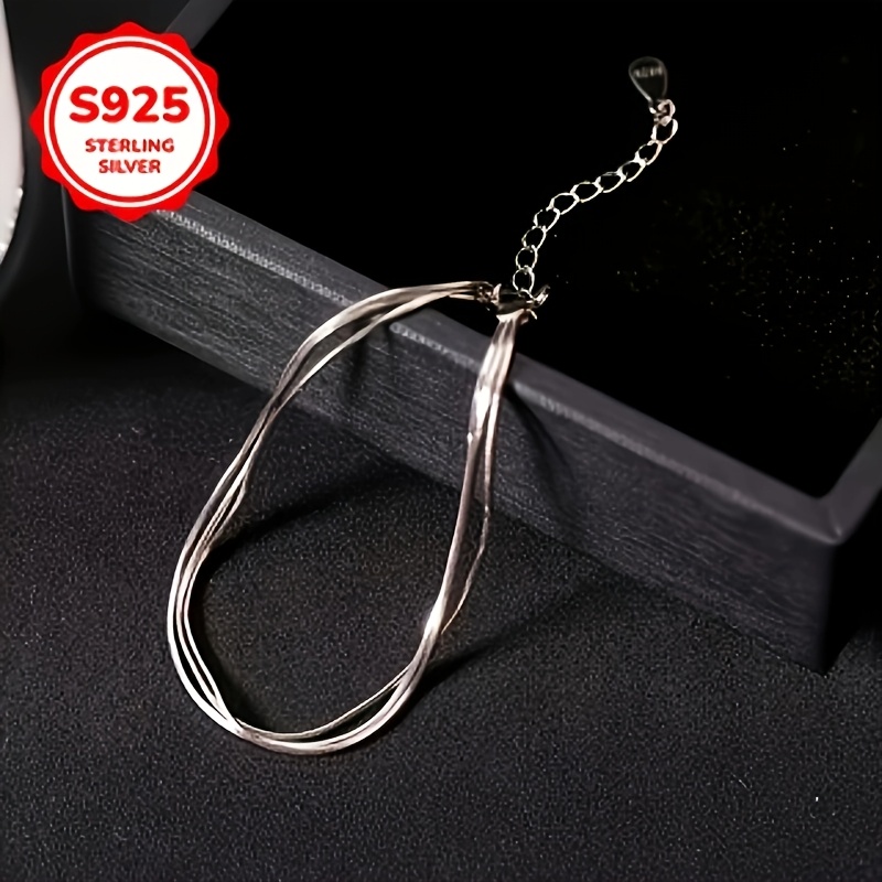 S925 Silver Three Layer Snake Bone Chain Bracelet