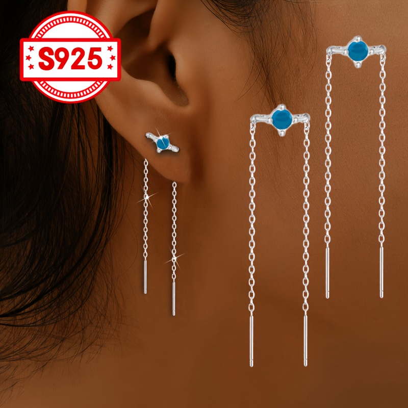 Women's Dangling Drop Earrings with Turquoise and Zirconia