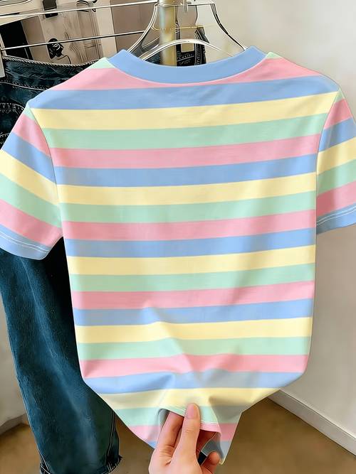 fresh macaron ow stripe t shirt loose casual fit effortlessly summer relaxed