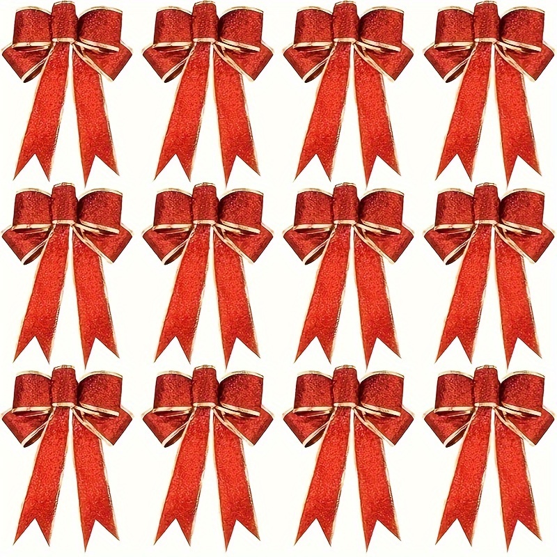 

12pcs, Glitter Christmas Bows Christmas Wreath Bow Christmas Tree Ornaments Bows For Christmas Party Decoration (golden & )