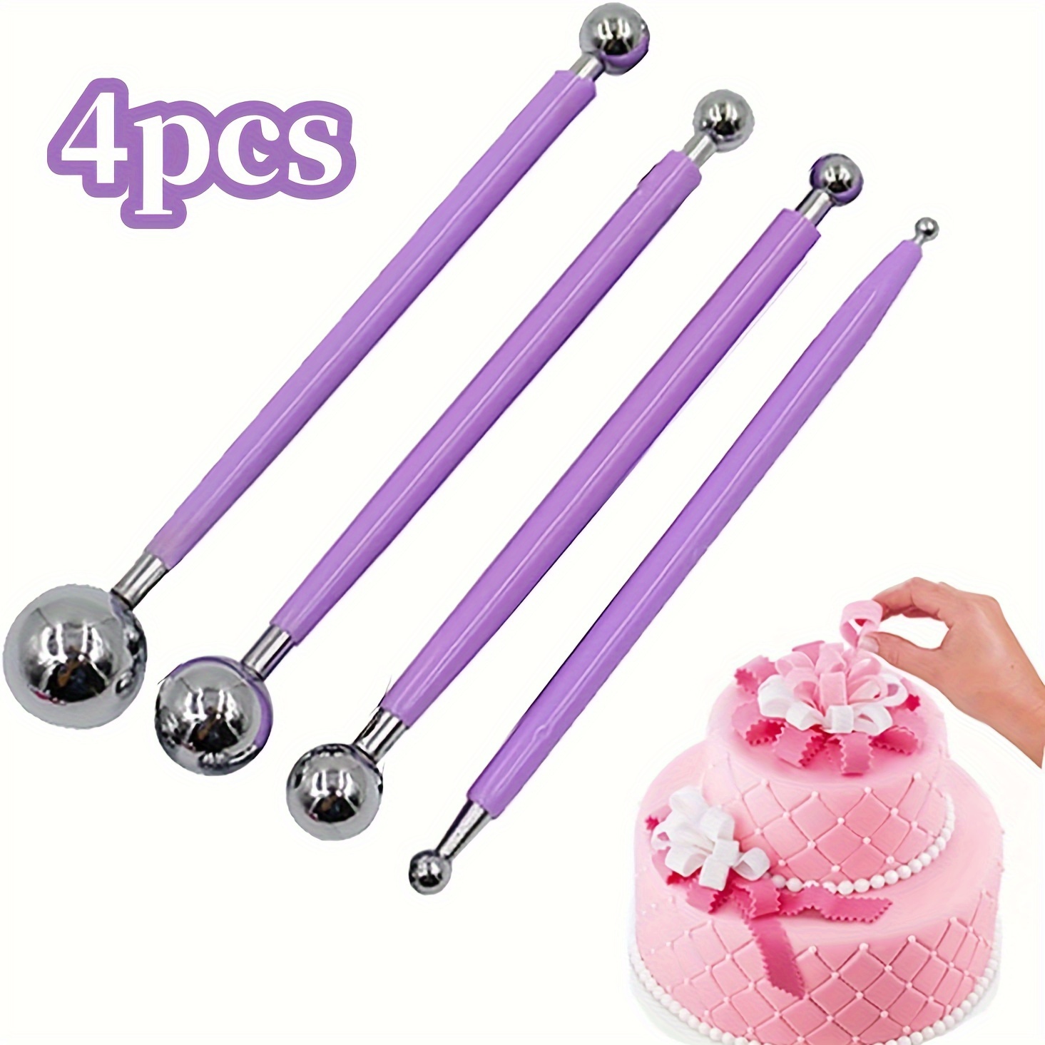 

4 Pcs Stainless Steel Double-ended Ball Cake Decorating Tools - Perfect For Adding Shimmering Details To Your Cakes And Pastries