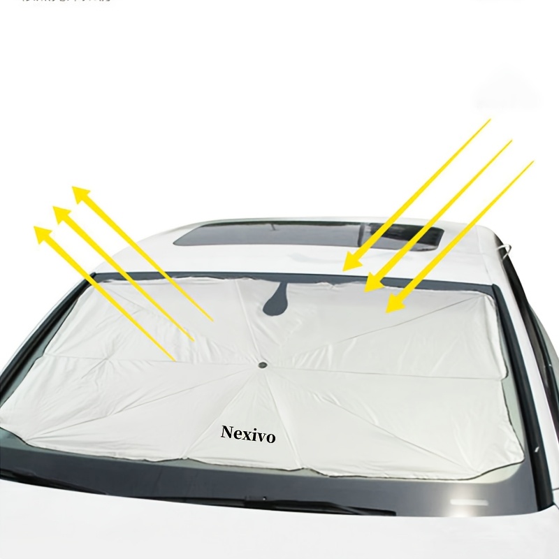 TEMU Parasol portátil aislante 2026 de Nexivo, visera solar para coche. Nexivo es un parasol mejorado y engrosado de color plateado titanio diseñado
