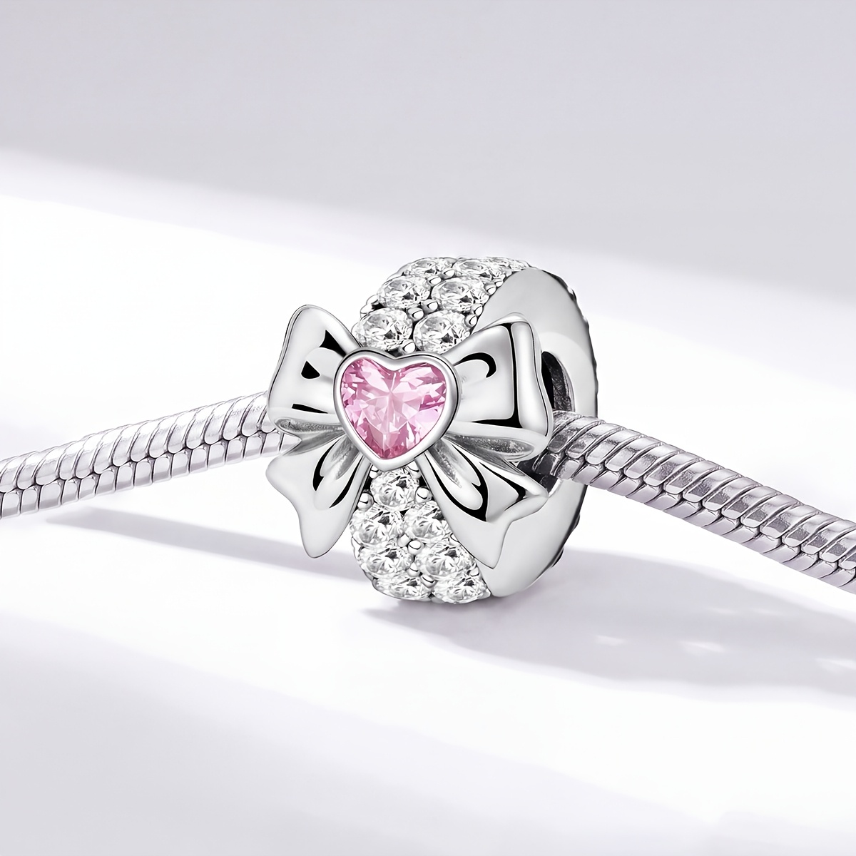 Women's 925 Silver Plated Heart Bow DIY Pendant Charm Bracelet