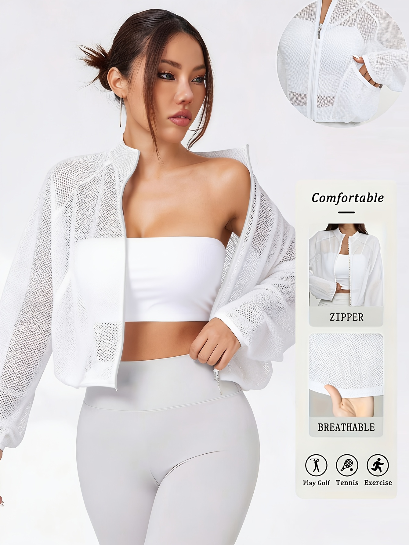 semi sheer jacket half turtleneck zipper front - Temu Bahrain