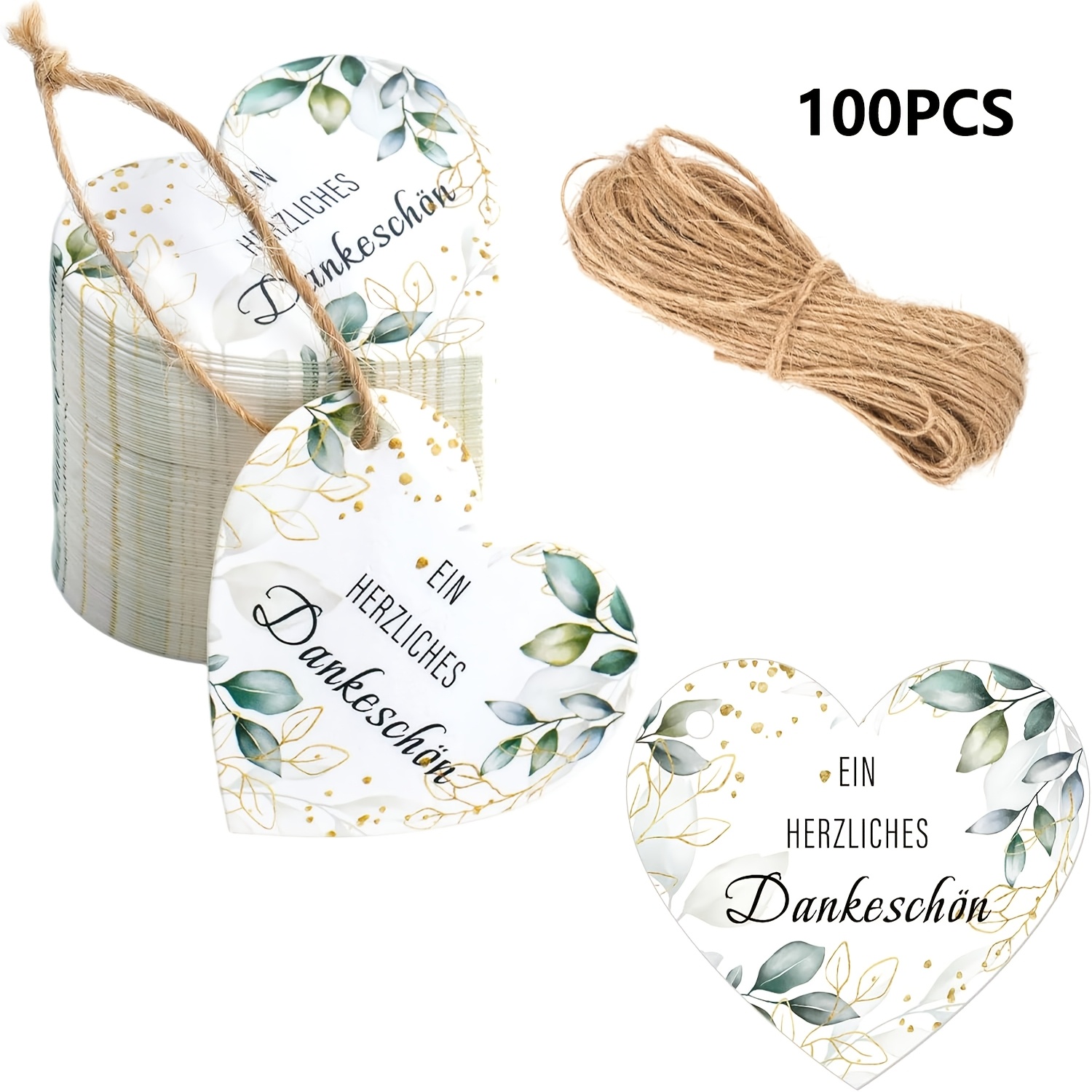 Image of 100 Heart-shaped Gift Tags In German, Each Measuring 4.5 Cm, Come With -meter Long String, Making Them Perfect For Gift Decoration Tags Suitable For Birthdays, Weddings, And Holiday Thank-you Tags