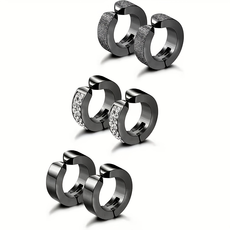 TEMU 3 Pairs 304 304 304 304 Stainless Steel Unisex Fashion Clip-on Earrings, No Ear Holes Needed, Without Battery