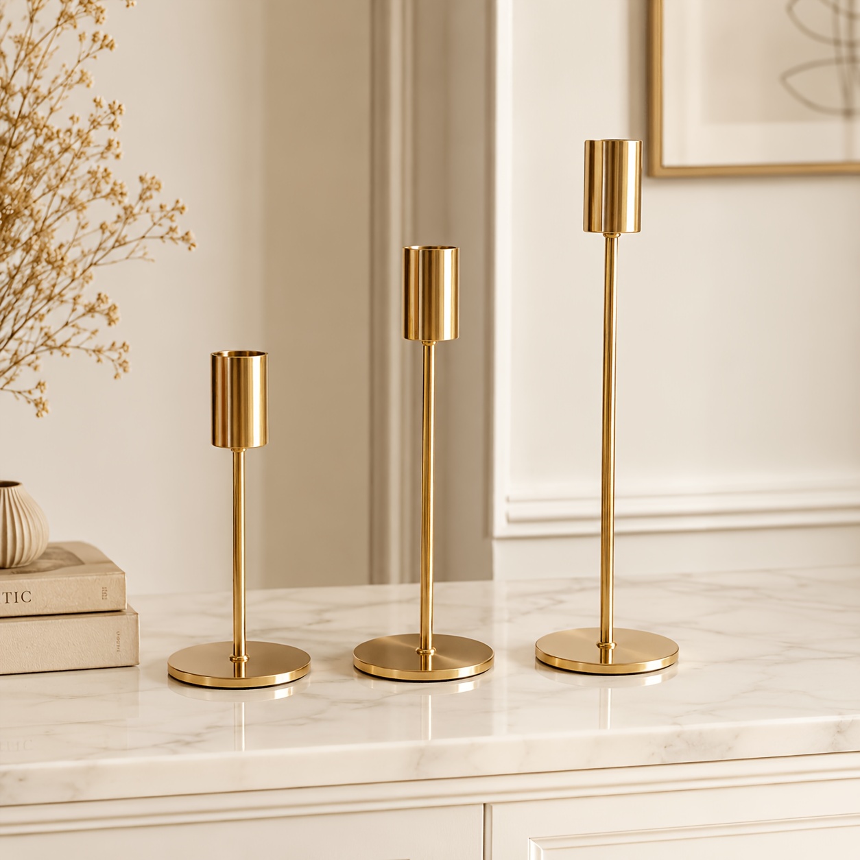 Set of 12 Rose Golden Wrought Iron Candle Holders